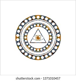 illuminati pyramid icon inside arabic emblem background. Arabesque decoration.