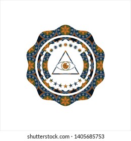 illuminati pyramid icon inside arabic emblem. Arabesque decoration.