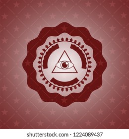 illuminati pyramid icon inside badge with red background