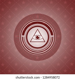illuminati pyramid icon inside badge with red background
