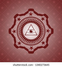 illuminati pyramid icon inside badge with red background