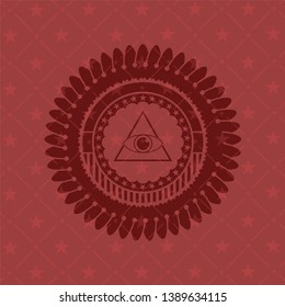 illuminati pyramid icon inside badge with red background