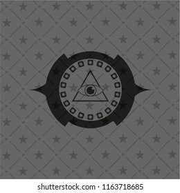 illuminati pyramid icon inside black emblem. Vintage.