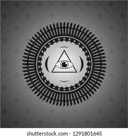 illuminati pyramid icon inside black emblem. Vintage.