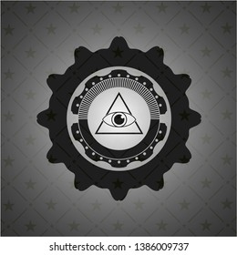 illuminati pyramid icon inside black emblem. Vintage.