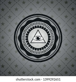 illuminati pyramid icon inside black emblem. Vintage.