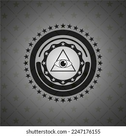 illuminati pyramid icon inside black badge. 