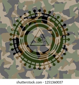 illuminati pyramid icon inside camouflage texture