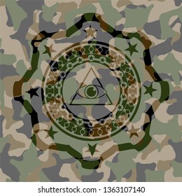 illuminati pyramid icon inside camouflaged emblem