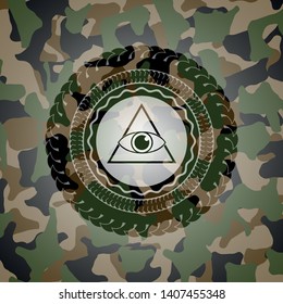 illuminati pyramid icon inside camouflaged emblem