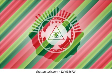 illuminati pyramid icon inside christmas style emblem.