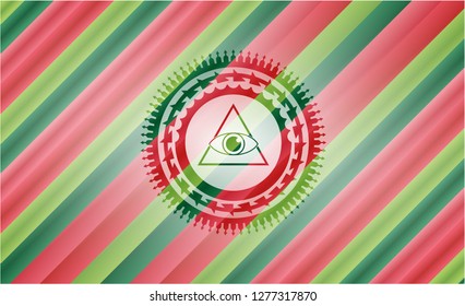 illuminati pyramid icon inside christmas emblem background.