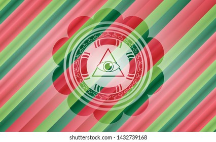 illuminati pyramid icon inside christmas badge.