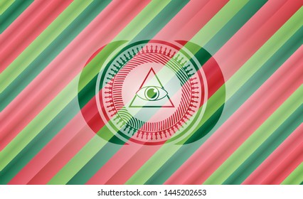 illuminati pyramid icon inside christmas emblem background.