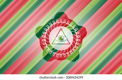 illuminati pyramid icon inside christmas style badge.. 