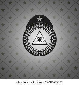 illuminati pyramid icon inside dark badge or emblem