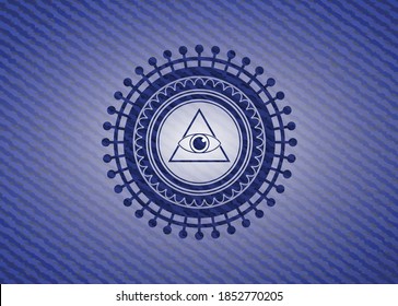 Leuchtendes Pyramidensymbol auf denim Hintergrund. 
