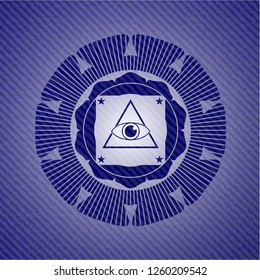illuminati pyramid icon inside emblem with jean texture