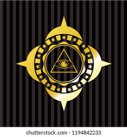 illuminati pyramid icon inside gold shiny badge
