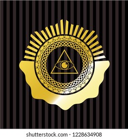 illuminati pyramid icon inside gold shiny emblem