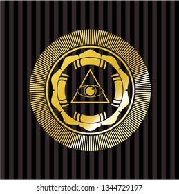 illuminati pyramid icon inside gold emblem or badge