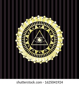 illuminati pyramid icon inside gold shiny emblem