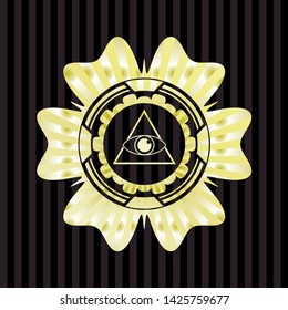 illuminati pyramid icon inside golden emblem or badge