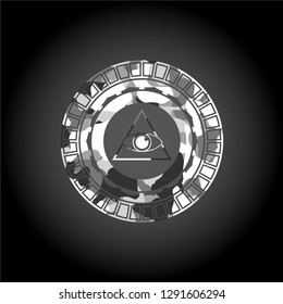 illuminati pyramid icon inside grey camouflage emblem