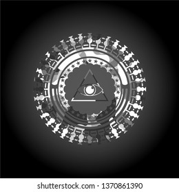 illuminati pyramid icon inside grey camouflaged emblem
