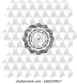 illuminati pyramid icon inside grey icon or emblem with geometric cube white background