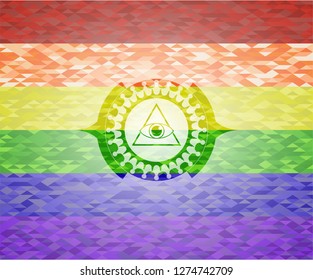 illuminati pyramid icon inside lgbt colors emblem 