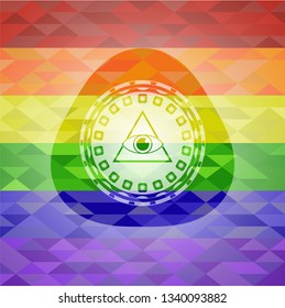 illuminati pyramid icon inside lgbt colors emblem 