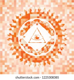 illuminati pyramid icon inside orange mosaic emblem