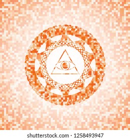 illuminati pyramid icon inside orange tile background illustration. Square geometric mosaic seamless pattern with emblem inside.
