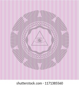 illuminati pyramid icon inside pink emblem. Retro