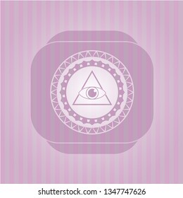 illuminati pyramid icon inside pink emblem. Retro