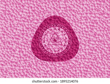 illuminati pyramid icon inside pink badge with bubbles background. Vector Illustration. Detailed. 