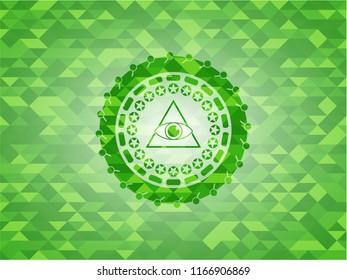 illuminati pyramid icon inside realistic green mosaic emblem