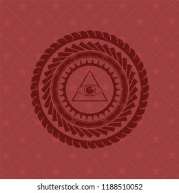 illuminati pyramid icon inside realistic red emblem