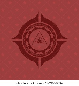 illuminati pyramid icon inside realistic red emblem