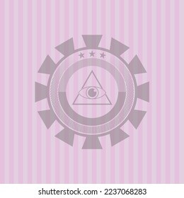 illuminati pyramid icon inside realistic pink emblem. Flat design. 