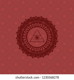 illuminati pyramid icon inside red emblem. Retro