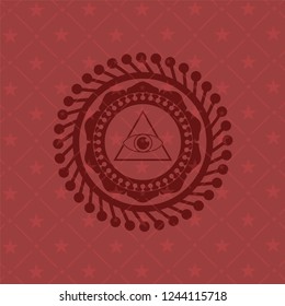 illuminati pyramid icon inside red emblem. Retro