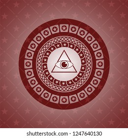 illuminati pyramid icon inside red icon or emblem