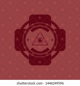 illuminati pyramid icon inside red emblem
