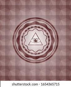 leuchtende Pyramidensymbol innerhalb des roten polygonalen Abzeichens. Nahtlos.