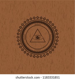 illuminati pyramid icon inside retro wooden emblem