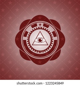illuminati pyramid icon inside retro red emblem