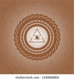 illuminati pyramid icon inside retro style wood emblem
