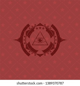illuminati pyramid icon inside retro style red emblem
